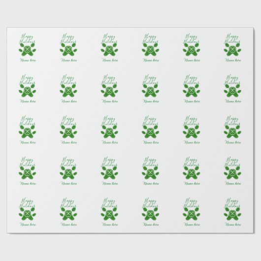 Happy holidays green dog pet paw candy cane animal ラッピングペーパー (フラット)