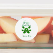 Happy holidays green dog pet paw candy cane animal ラベル (貼付)