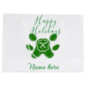 Happy holidays green dog pet paw candy cane animal ラージペーパーバッグ (裏面)