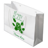 Happy holidays green dog pet paw candy cane animal ラージペーパーバッグ (正面アングル)