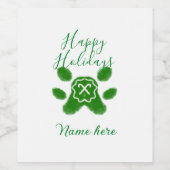 Happy holidays green dog pet paw candy cane animal ワインラベル (シングルラベル)