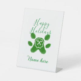 Happy holidays green dog pet paw candy cane animal 台座サイン