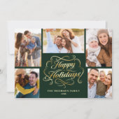 Happy Holidays Green & Gold 5 Photo Collage Card シーズンカード (正面)