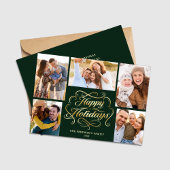 Happy Holidays Green & Gold 5 Photo Collage Card シーズンカード