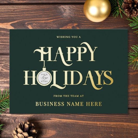 Happy Holidays Green Modern Logo Business 箔シーズンカード