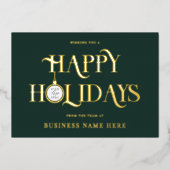 Happy Holidays Green Modern Logo Business 箔シーズンカード (正面)