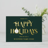 Happy Holidays Green Modern Logo Business 箔シーズンカード (立ち正面)