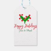 Happy holidays green red couple name green leaf ギフトタグ (裏面)