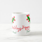 Happy holidays green red couple name green leaf コーヒーマグカップ (中央)