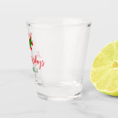 Happy holidays green red couple name green leaf ショットグラス (右)