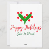 Happy holidays green red couple name green leaf シーズンカード (裏面)