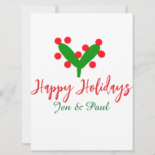 Happy holidays green red couple name green leaf シーズンカード (正面)