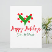 Happy holidays green red couple name green leaf シーズンカード (スタンド正面)
