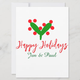 Happy holidays green red couple name green leaf シーズンカード