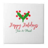 Happy holidays green red couple name green leaf タイル (正面)
