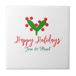 Happy holidays green red couple name green leaf タイル