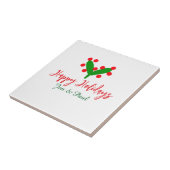 Happy holidays green red couple name green leaf タイル (側面)