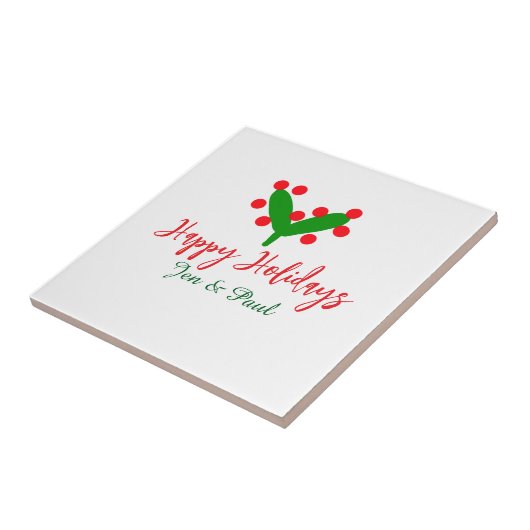Happy holidays green red couple name green leaf タイル (側面)