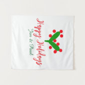 Happy holidays green red couple name green leaf タペストリー (正面(横))