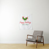 Happy holidays green red couple name green leaf タペストリー (インサイチュ)