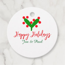 Happy holidays green red couple name green leaf フェイバータグ