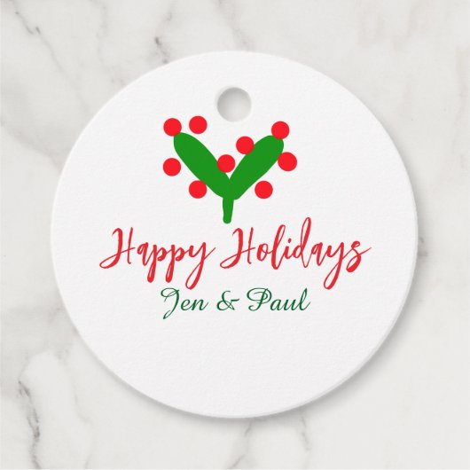 Happy holidays green red couple name green leaf フェイバータグ (正面)