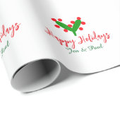 Happy holidays green red couple name green leaf ラッピングペーパー (ロールコーナー)