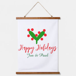 Happy holidays green red couple name green leaf 吊り下げ型タペストリー