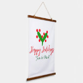 Happy holidays green red couple name green leaf 吊り下げ型タペストリー (傾斜あり)