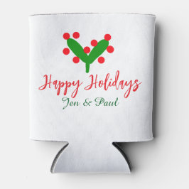 Happy holidays green red couple name green leaf 缶クーラー