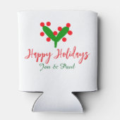Happy holidays green red couple name green leaf 缶クーラー (裏面)