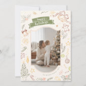 Happy Holidays Hand Drawn Family Christmas Photo シーズンカード (正面)