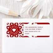 Happy Holidays Heart Snowflake Red White ラベル (インサイチュ)