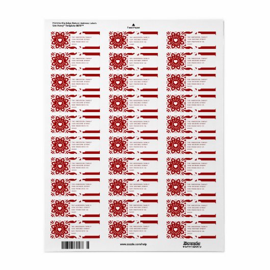 Happy Holidays Heart Snowflake Red White ラベル (フルシート)