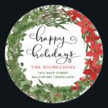 Happy Holidays Holly Wreath Return Address   ラウンドシール<br><div class="desc">Happy Holidays Holly Wreath Return Address</div>