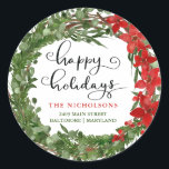 Happy Holidays Holly Wreath Return Address   ラウンドシール<br><div class="desc">Happy Holidays Holly Wreath Return Address</div>