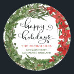 Happy Holidays Holly Wreath Return Address   ラウンドシール<br><div class="desc">Happy Holidays Holly Wreath Return Address</div>