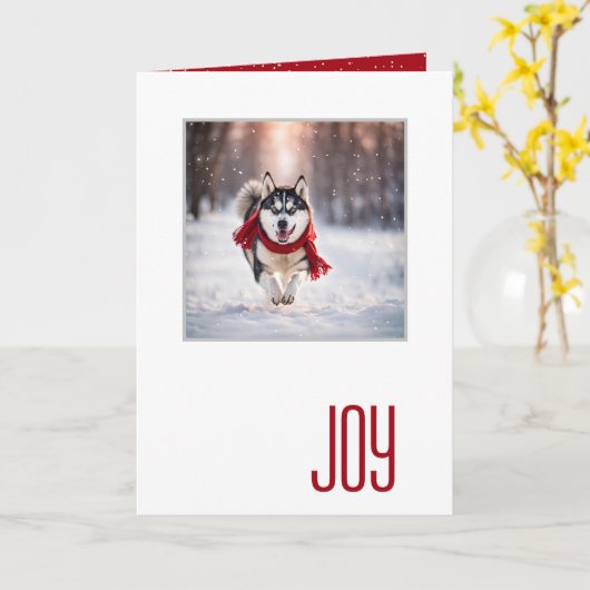 Happy Holidays Husky With a Red Scarf カード (黄色い花)