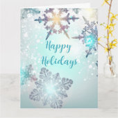 Happy Holidays Ice Blue Snowflake カード (黄色い花)