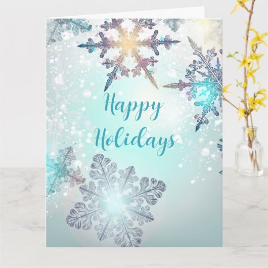 Happy Holidays Ice Blue Snowflake カード (黄色い花)