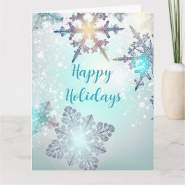 Happy Holidays Ice Blue Snowflake  カード