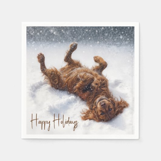 Happy Holidays Irish Setter Snow Angel スタンダードカクテルナプキン (正面)