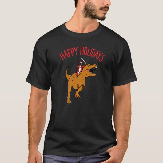 Happy Holidays Jesus Riding Tyrannosaurus Rex Jesu Tシャツ (正面)