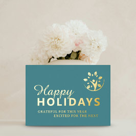 Happy holidays logo business turquoise gold foil 箔シーズンカード