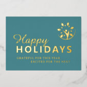 Happy holidays logo business turquoise gold foil 箔シーズンカード (正面)