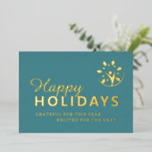 Happy holidays logo business turquoise gold foil 箔シーズンカード (立ち正面)