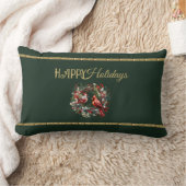Happy Holidays Lumbar Pillow with Cardinal Wreath ランバークッション (ブランケット)