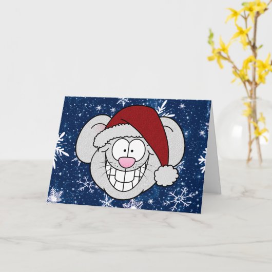 Happy Holidays Merry Christmas Santa Mouse カード (黄色い花)