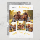 Happy Holidays | Minimalist Gold 4 Photo Collage H シーズンカード (正面/裏面)