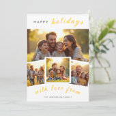 Happy Holidays | Minimalist Gold 4 Photo Collage H シーズンカード (スタンド正面)